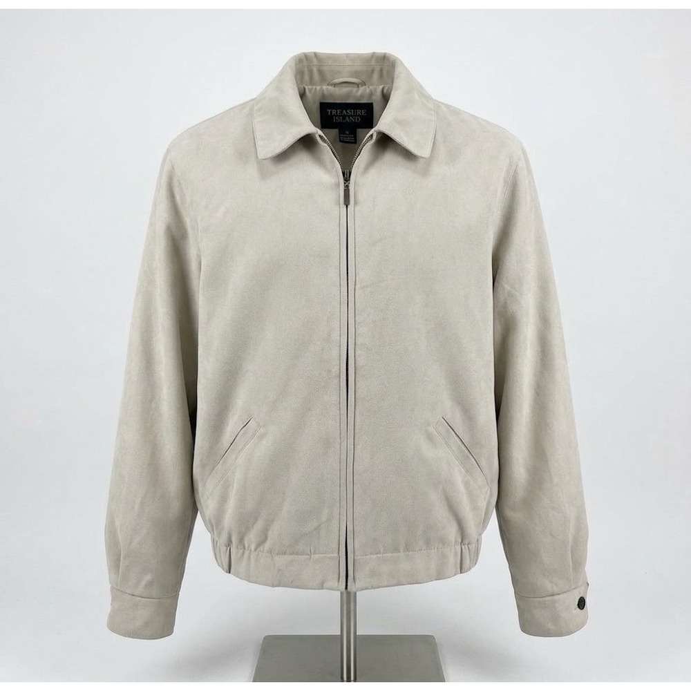 Tehama Golf Jacket Womens M Beige Tan Microfiber Full Zip Bomber Windbreaker VTG